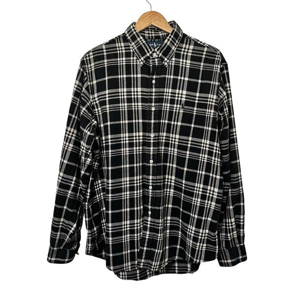 Polo Ralph Lauren Plaid Custom Fit Oxford Shirt Mens Size XL Black Preppy - Picture 1 of 7